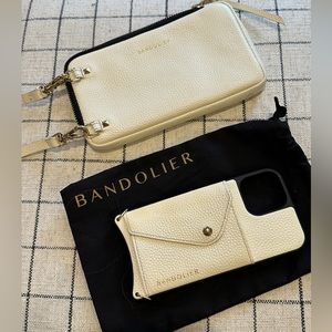 Bandolier Donna side slot crossbody Winter white & gold iPhone 12/12Pro